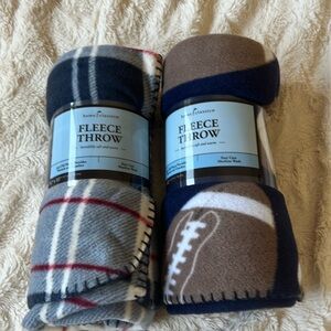 NWT Set Of Two Fleece Throw ( Football throw,blue plaid throw ) Size 50 x 60.
